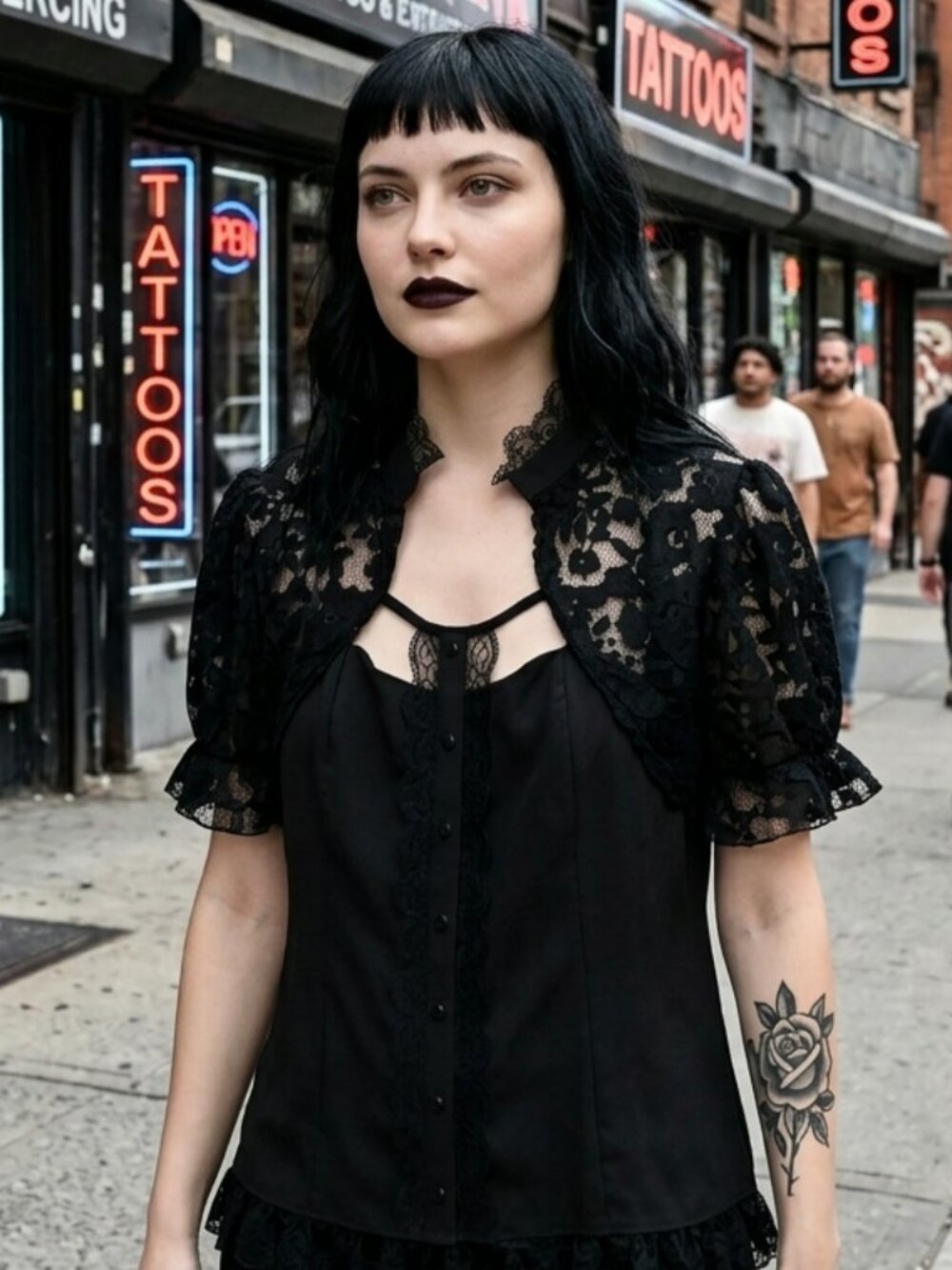 Scarlet Darkness Gothic Steampunk New Black Lace Whimsigoth Shirt Top Size XL